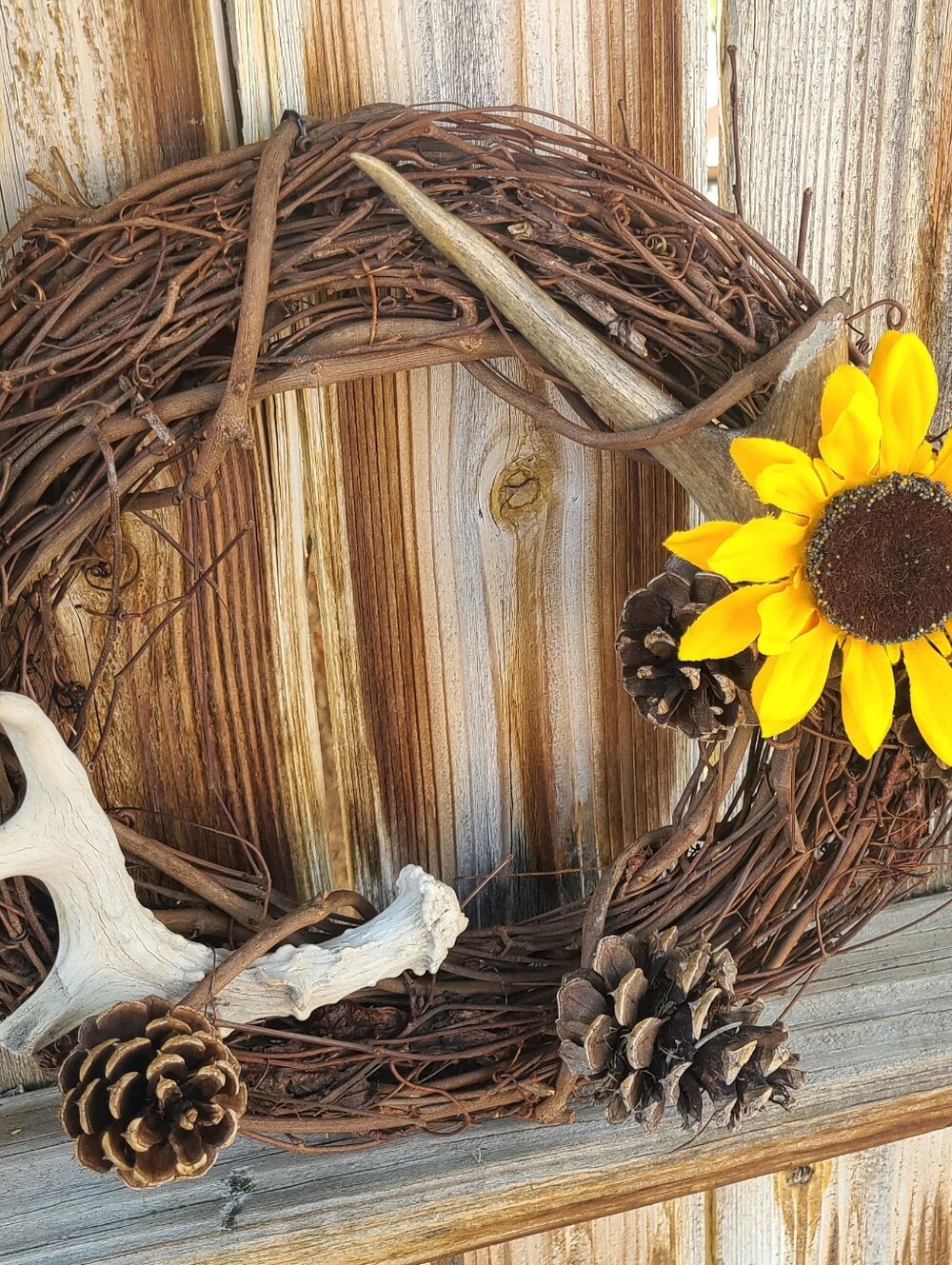 Rustic Grapevine Wreath with Bright Yellow Sunflower